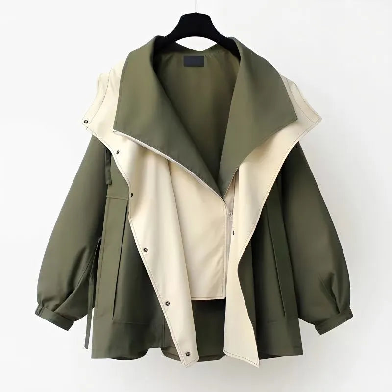 Quinley - Women's Reversible Oversized Trench Coat with Notch Collar