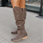 Raina - Women's Knee-High Slouch Boots with Side Zip and Buckle Strap