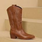 Raven - Women's Pointed-Toe Block Heel Mid-Calf Western Boots
