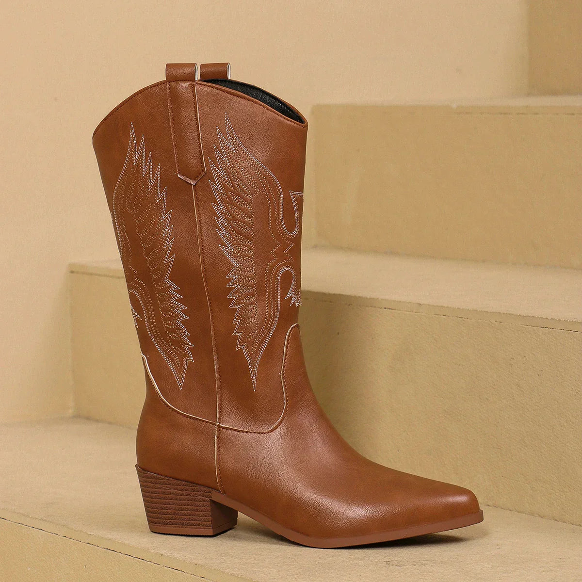 Raven - Women's Pointed-Toe Block Heel Mid-Calf Western Boots
