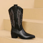 Raven - Women's Pointed-Toe Block Heel Mid-Calf Western Boots