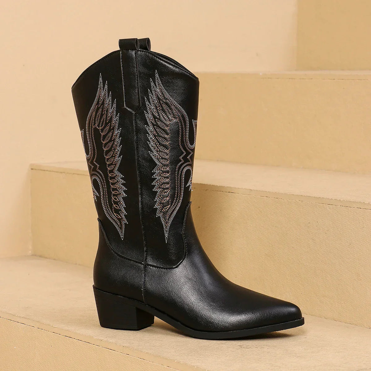 Raven - Women's Pointed-Toe Block Heel Mid-Calf Western Boots