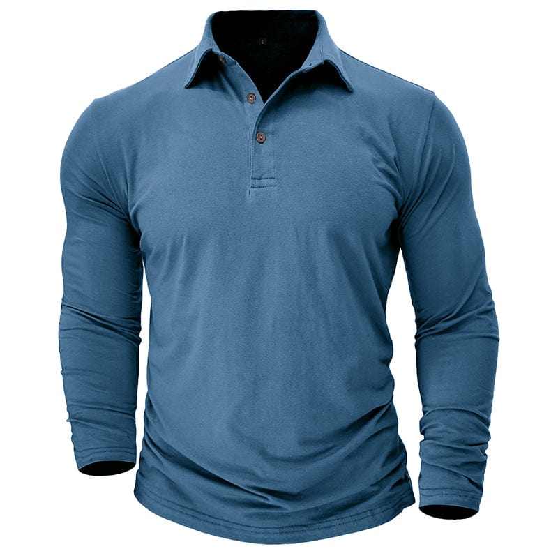 River - Men's Tapered Long-Sleeve Polo with Buttoned Collar