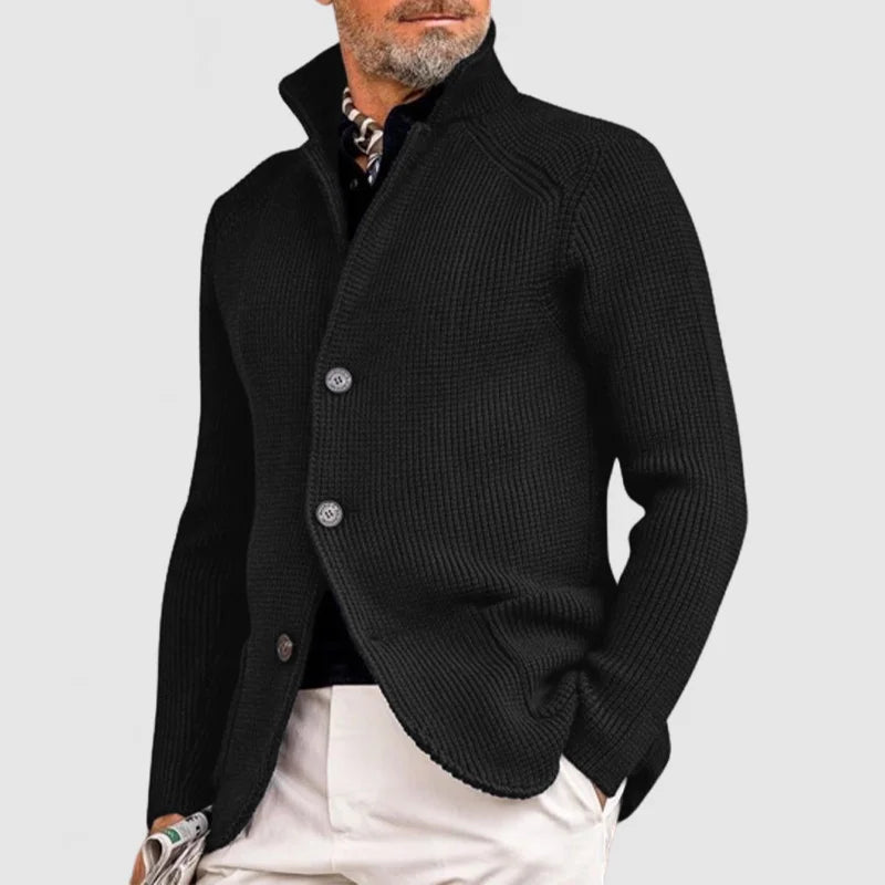 Roman - Men's Ribbed Cardigan Jacket with Button Closure