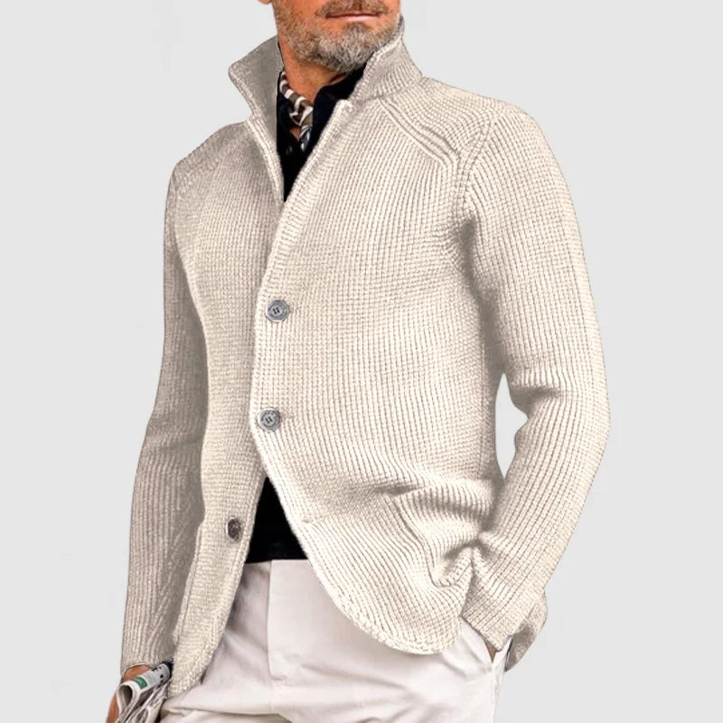 Roman - Men's Ribbed Cardigan Jacket with Button Closure