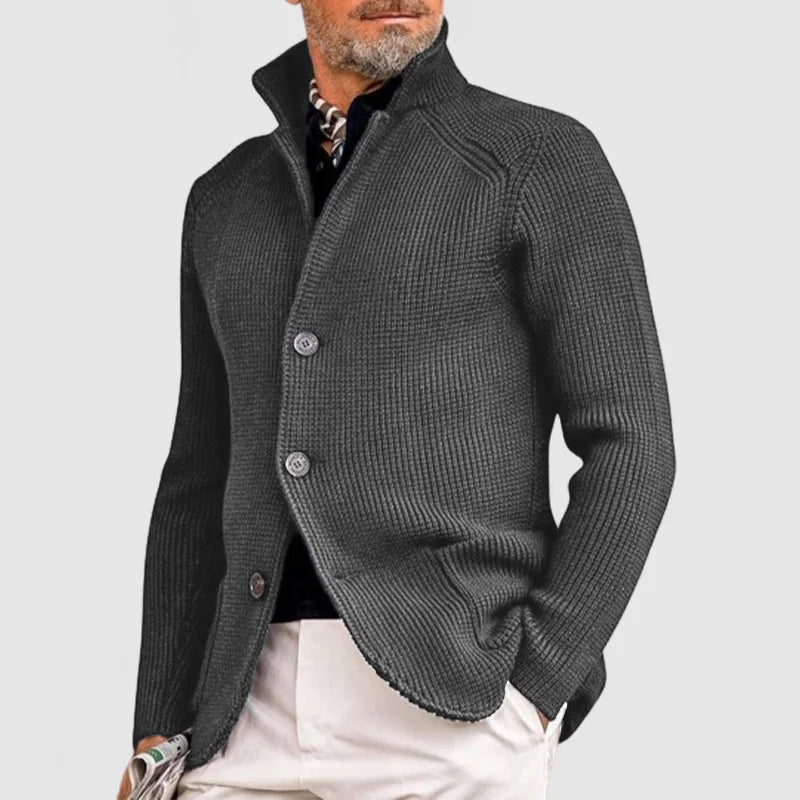 Roman - Men's Ribbed Cardigan Jacket with Button Closure