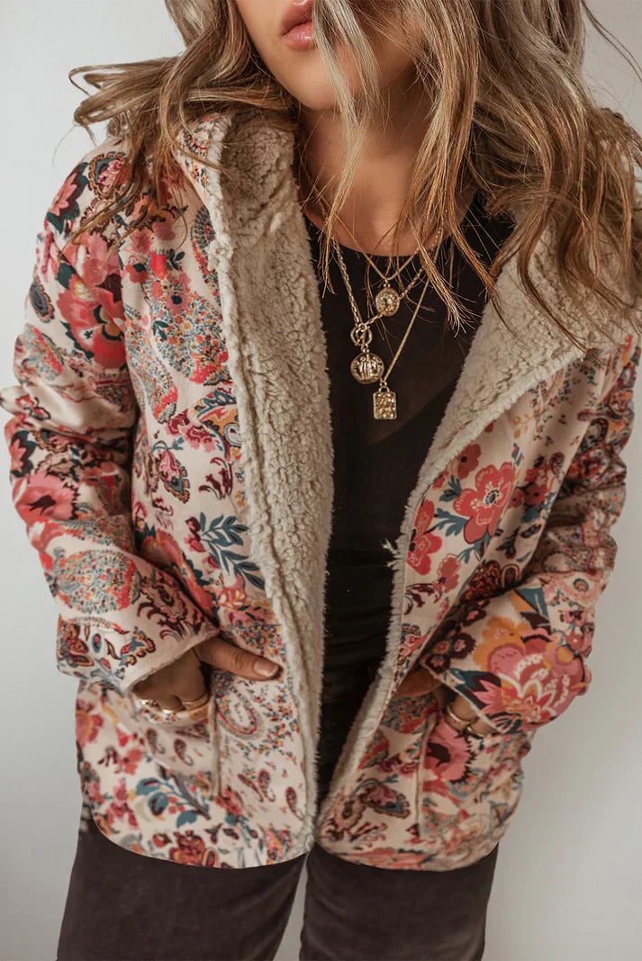 Rosalie - Women's Floral Paisley Blazer with Sherpa Lining