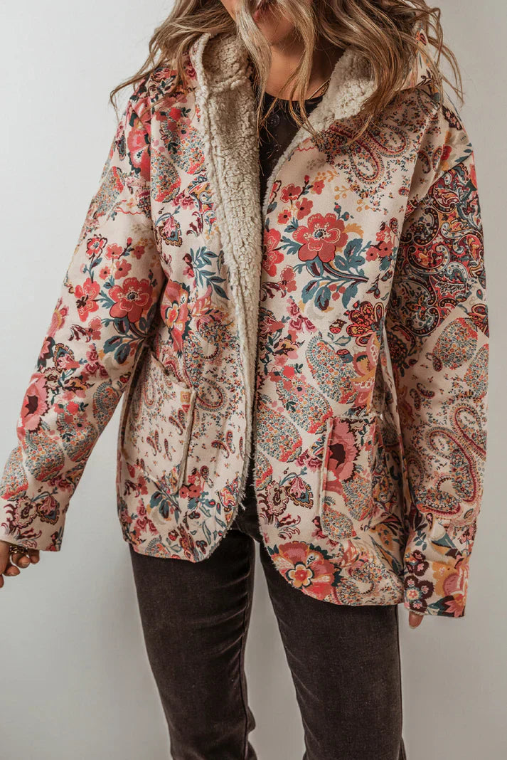Rosalie - Women's Floral Paisley Blazer with Sherpa Lining