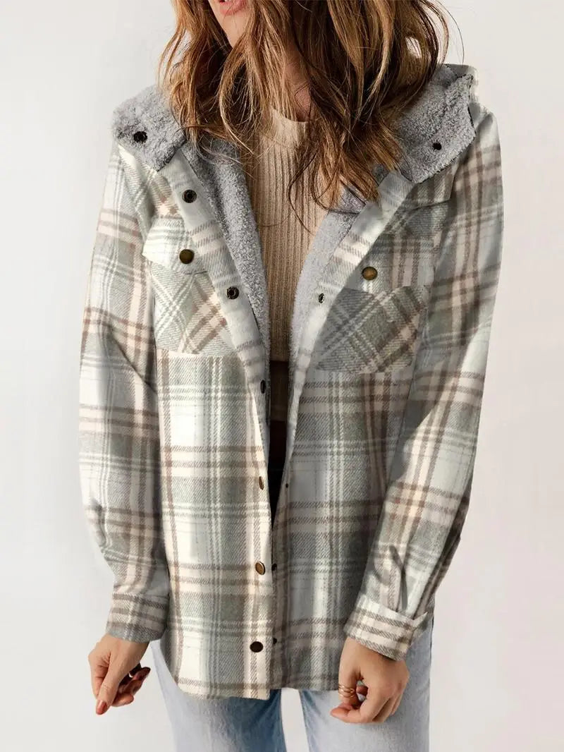Rosalind - Women's Plaid Shacket with Hood