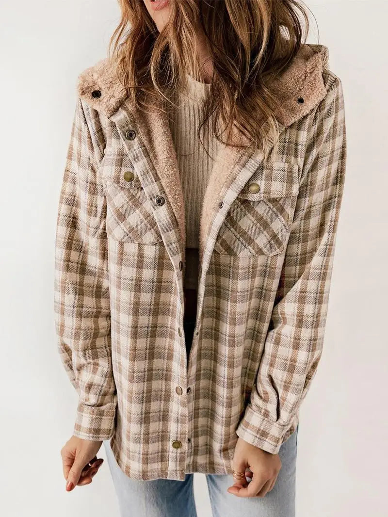 Rosalind - Women's Plaid Shacket with Hood