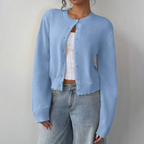 Rosalyn - Women's Button-Front Cardigan with Ribbed Trim