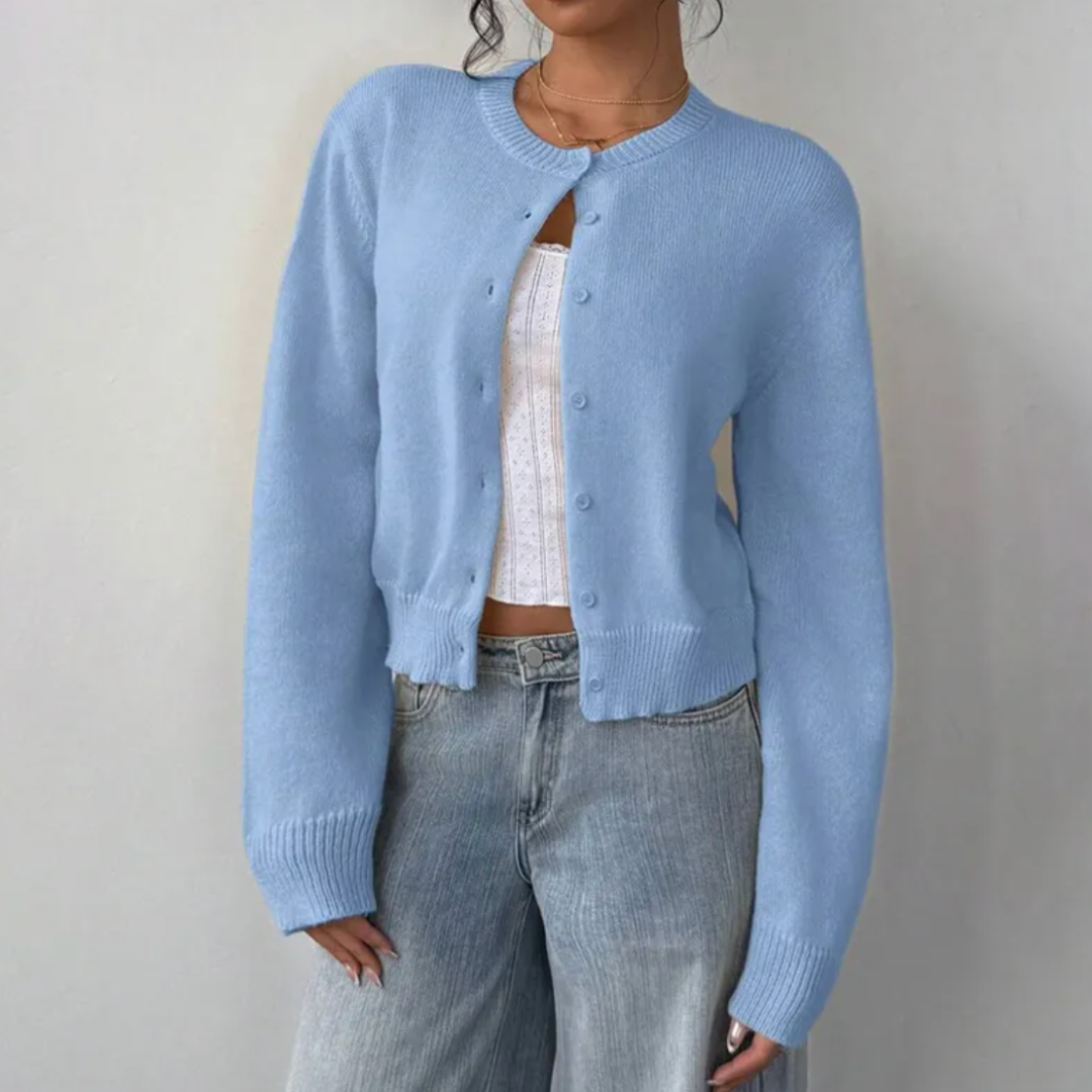 Rosalyn - Women's Button-Front Cardigan with Ribbed Trim