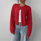 Rosalyn - Women's Button-Front Cardigan with Ribbed Trim