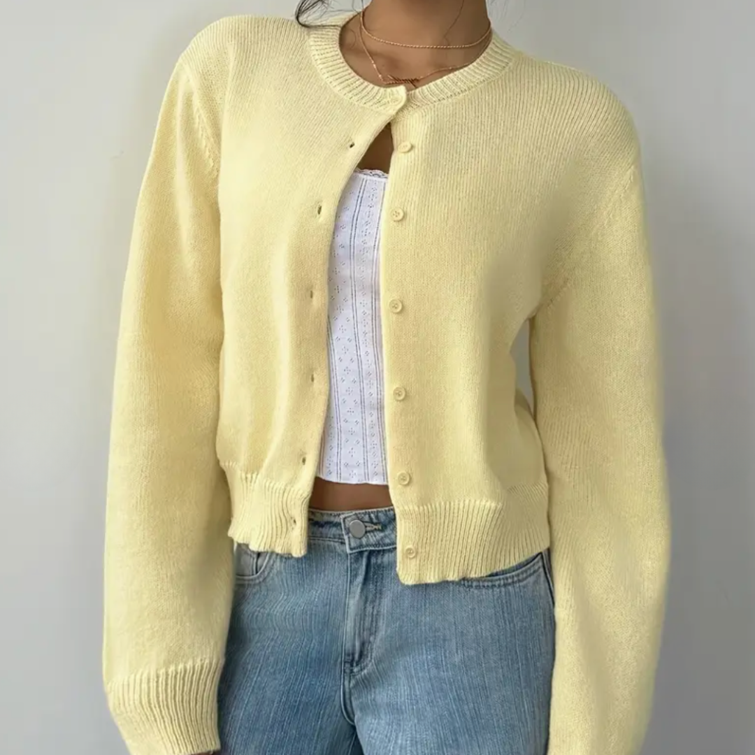 Rosalyn - Women's Button-Front Cardigan with Ribbed Trim