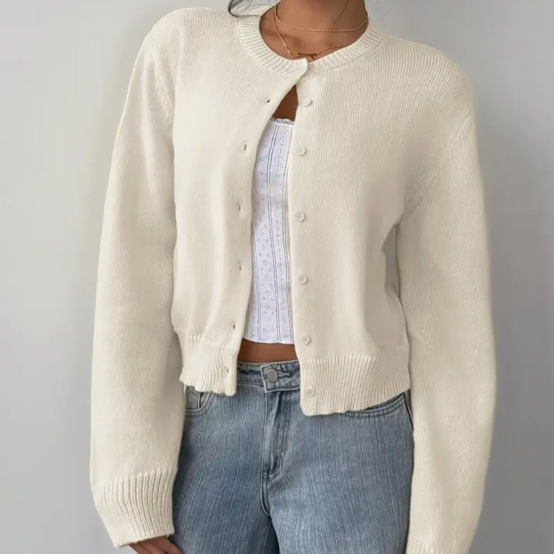 Rosalyn - Women's Button-Front Cardigan with Ribbed Trim