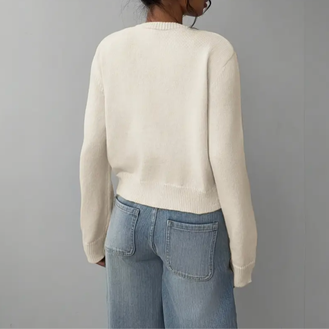 Rosalyn - Women's Button-Front Cardigan with Ribbed Trim