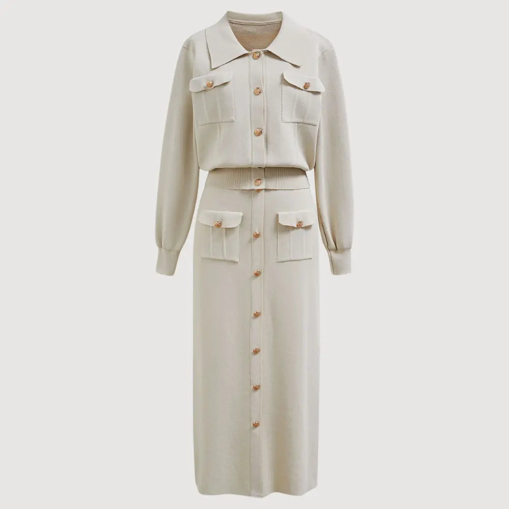 Rosemary - Women's Pocket-Detail Knit Blazer and Skirt Set