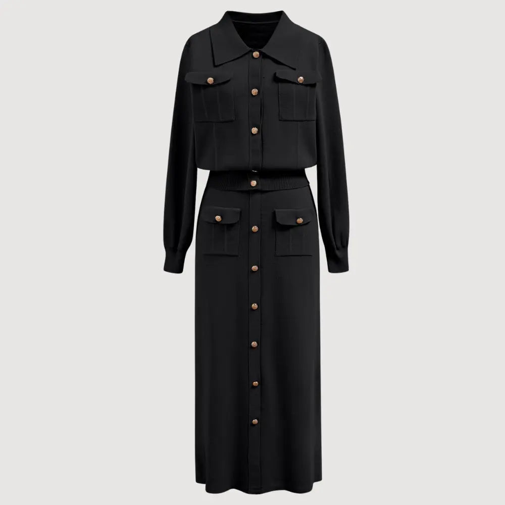 Rosemary - Women's Pocket-Detail Knit Blazer and Skirt Set