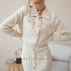 Rosemary - Women's Pocket-Detail Knit Blazer and Skirt Set