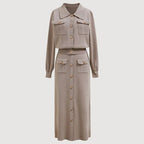 Rosemary - Women's Pocket-Detail Knit Blazer and Skirt Set
