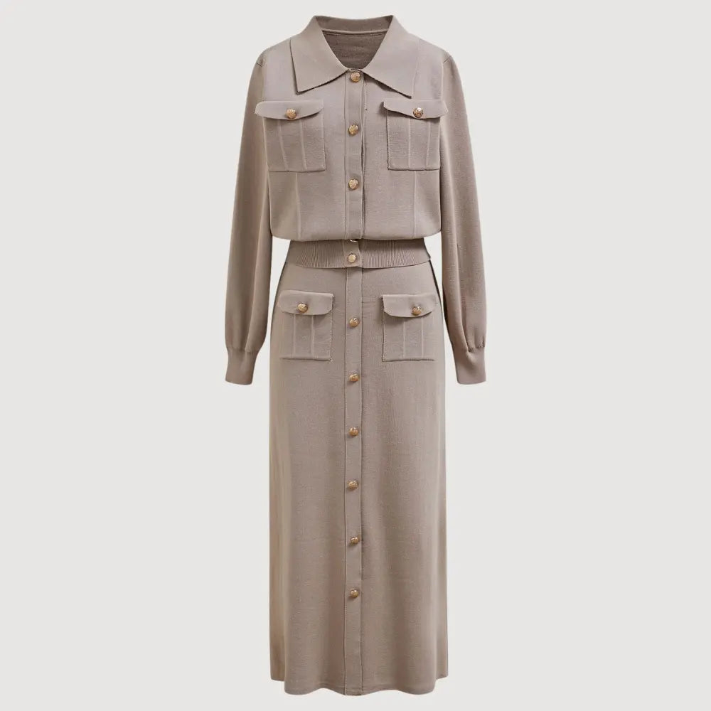 Rosemary - Women's Pocket-Detail Knit Blazer and Skirt Set