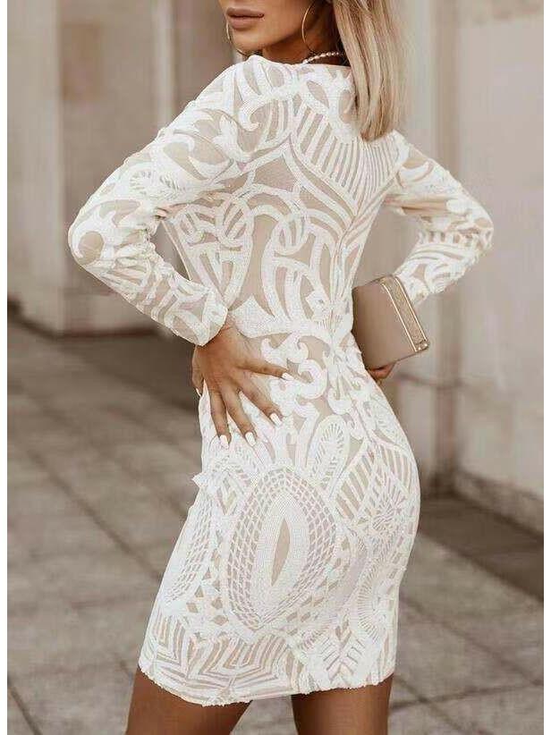Rosetta - Women's Long-Sleeve Lace Bodycon Dress