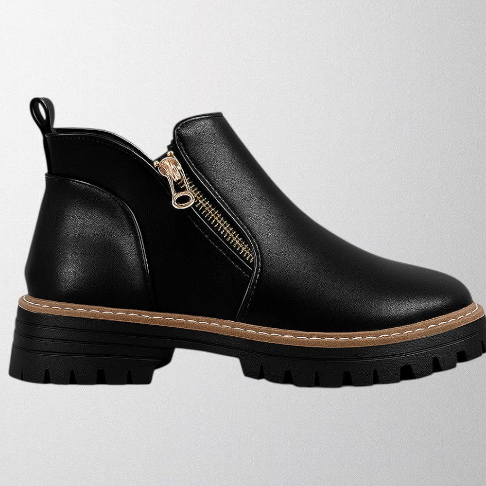 Rosewood - Women's Platform Ankle Boots with Gold-Trim Lug Sole