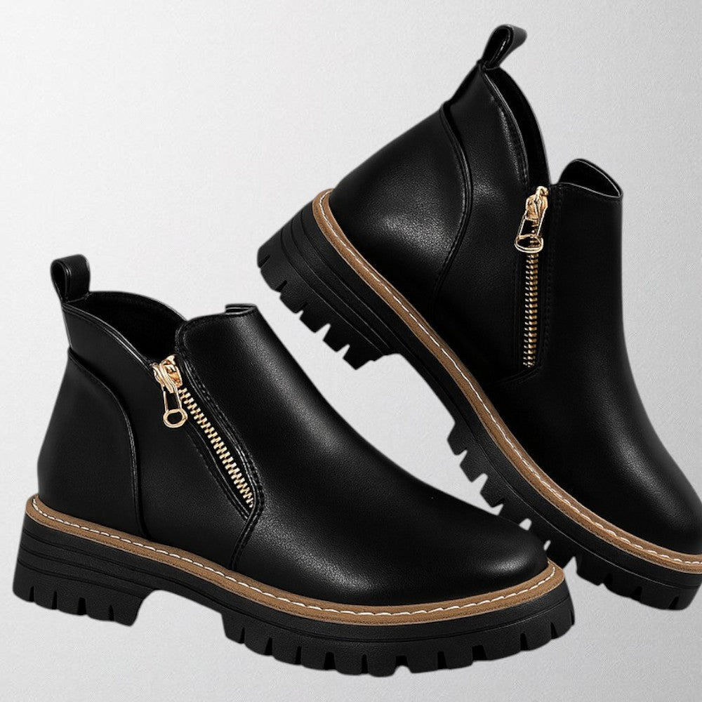 Rosewood - Women's Platform Ankle Boots with Gold-Trim Lug Sole
