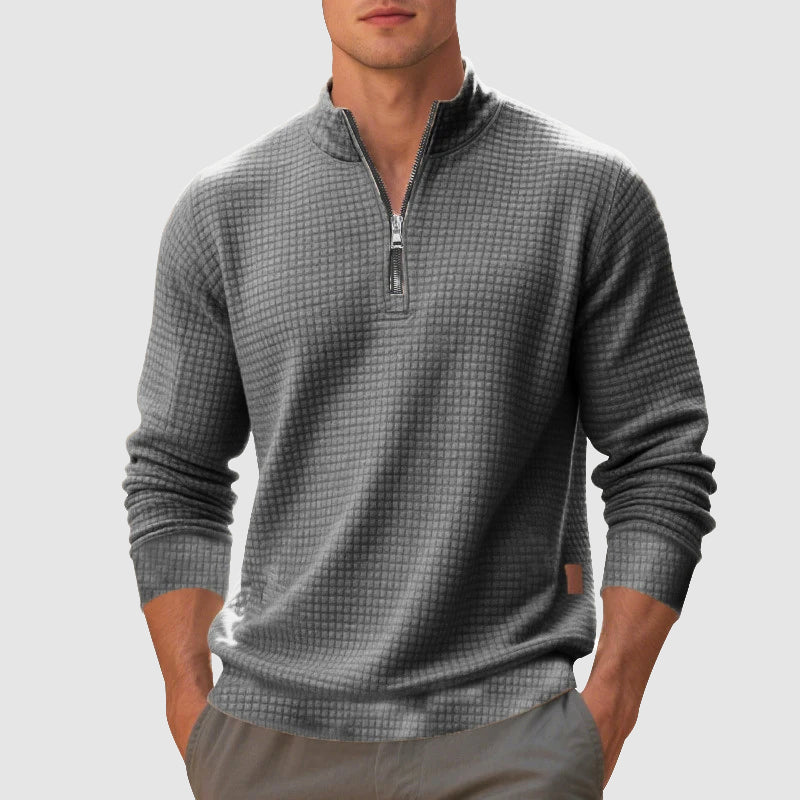 Rowan - Men's Mock Neck Quarter-Zip Pullover with Waffle Knit
