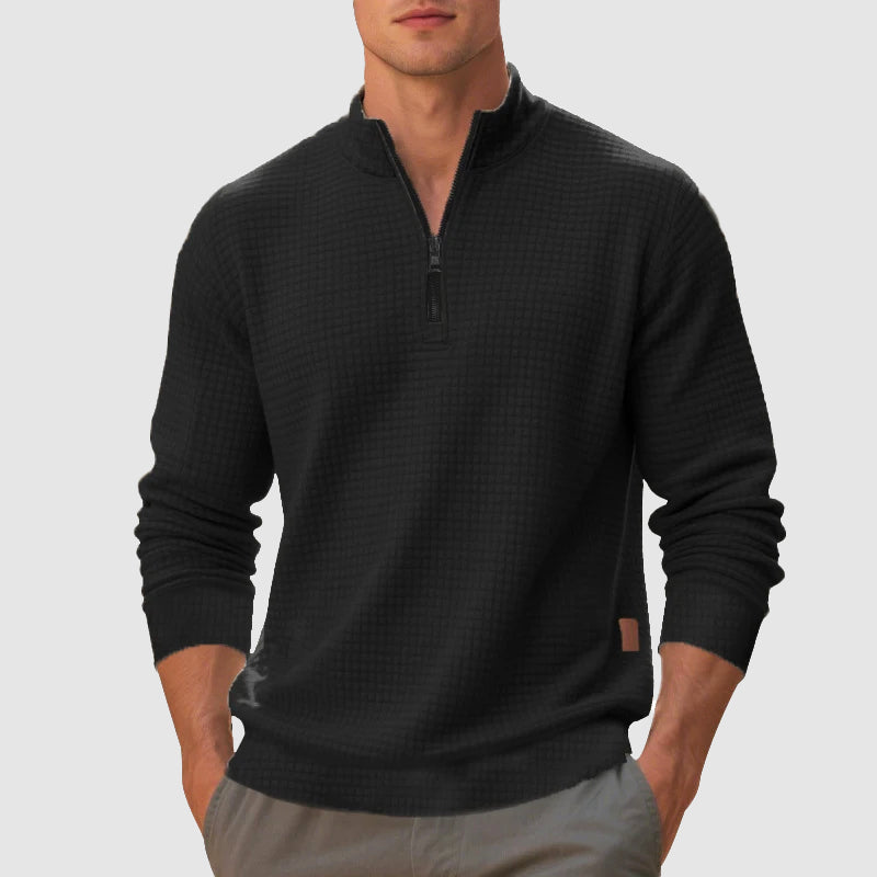 Rowan - Men's Mock Neck Quarter-Zip Pullover with Waffle Knit