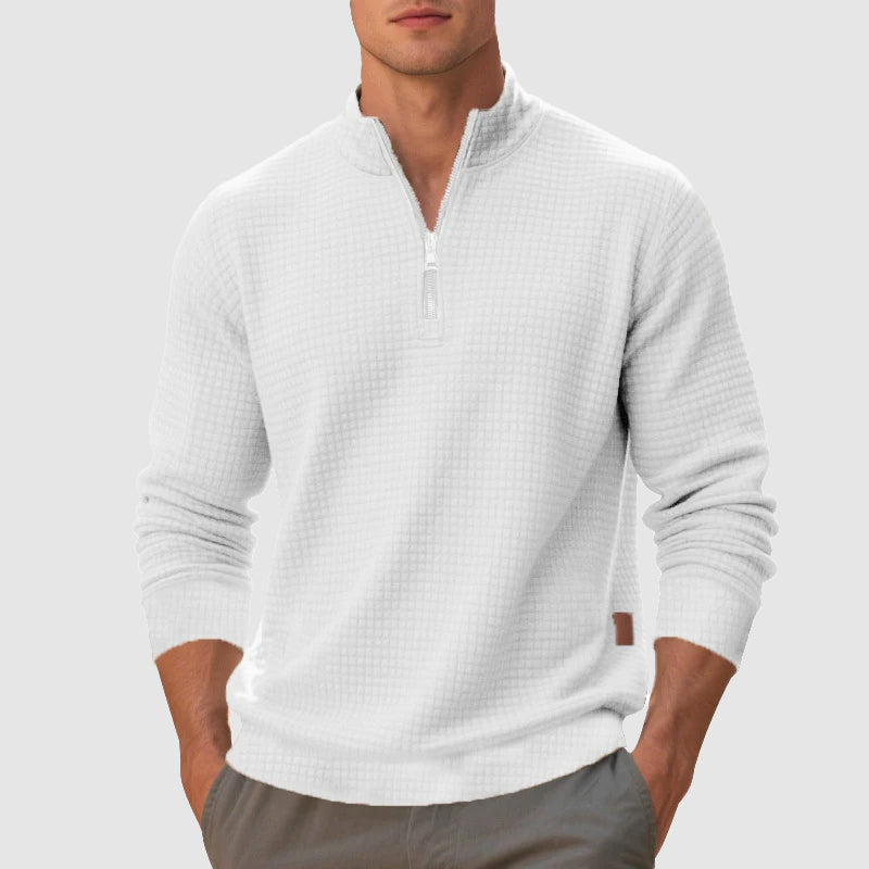 Rowan - Men's Mock Neck Quarter-Zip Pullover with Waffle Knit