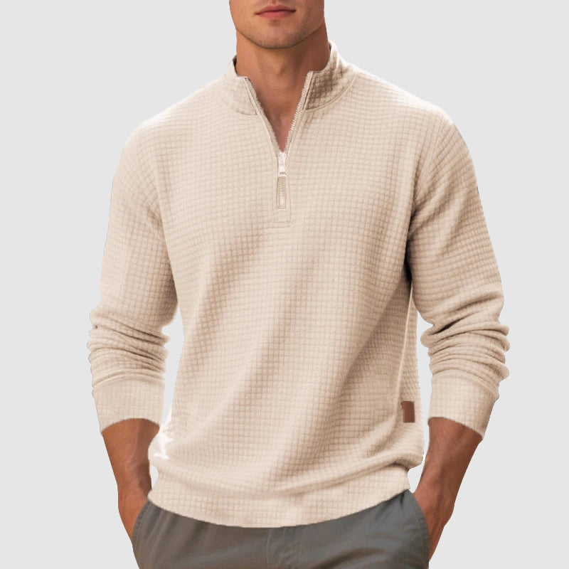 Rowan - Men's Mock Neck Quarter-Zip Pullover with Waffle Knit