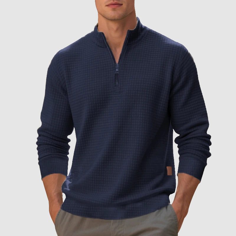 Rowan - Men's Mock Neck Quarter-Zip Pullover with Waffle Knit