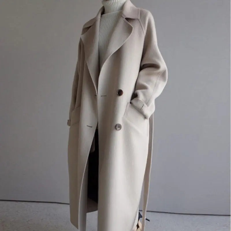 Roxanne - Women's Double-Breasted Wool Coat with Notch Lapels