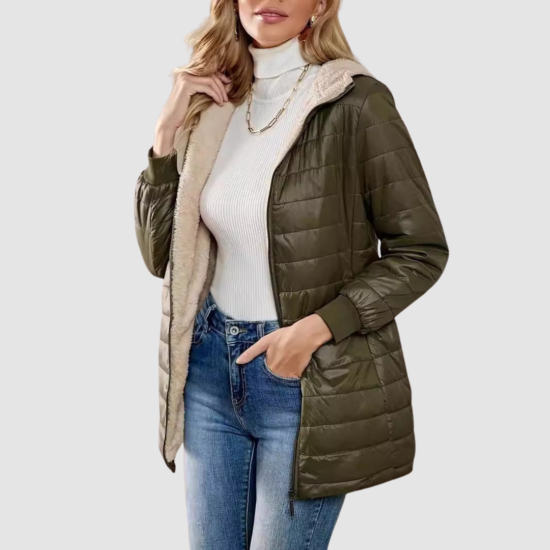 Sasha - Women's Quilted Puffer Coat with Sherpa-Lined Hood