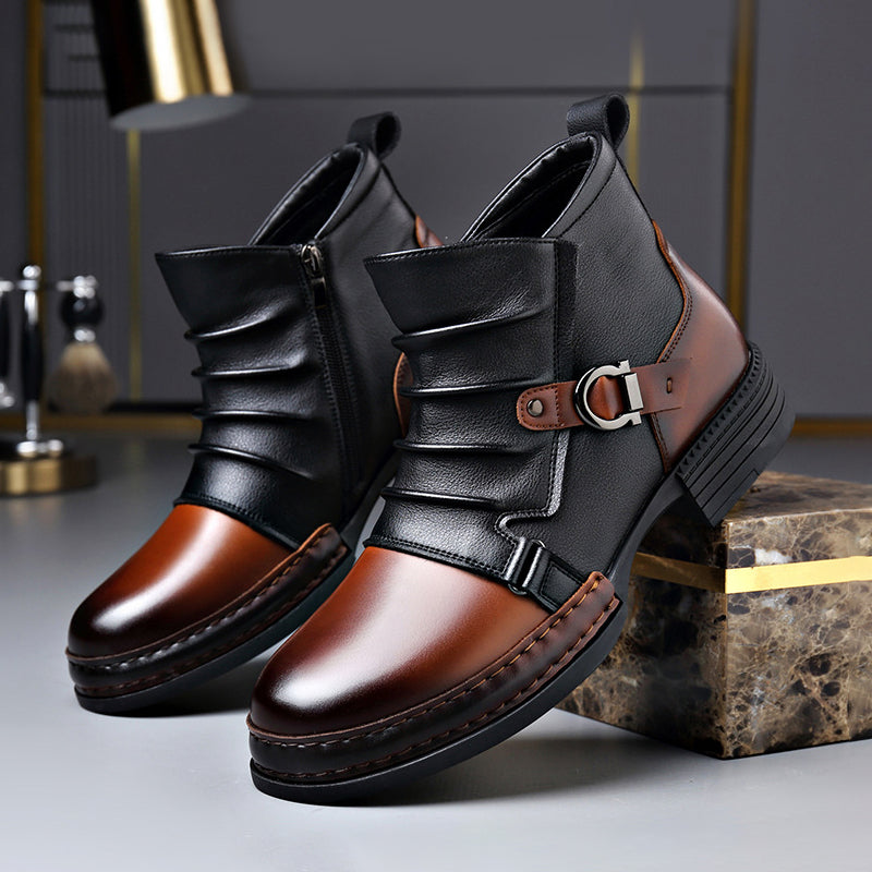 Silas - Men's Buckle-Strap Layered Leather Ankle Boots