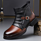 Silas - Men's Buckle-Strap Layered Leather Ankle Boots