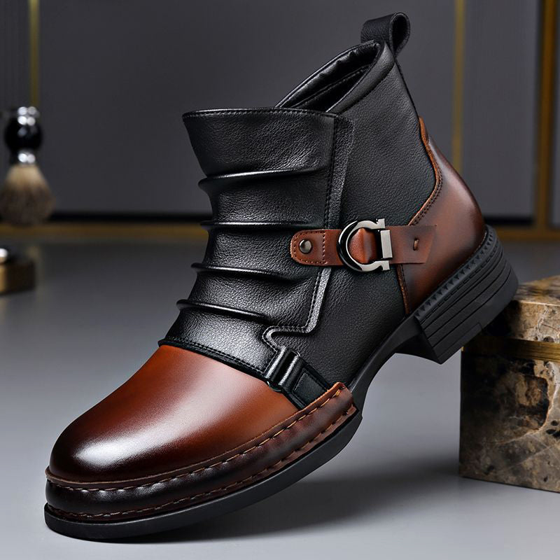 Silas - Men's Buckle-Strap Layered Leather Ankle Boots