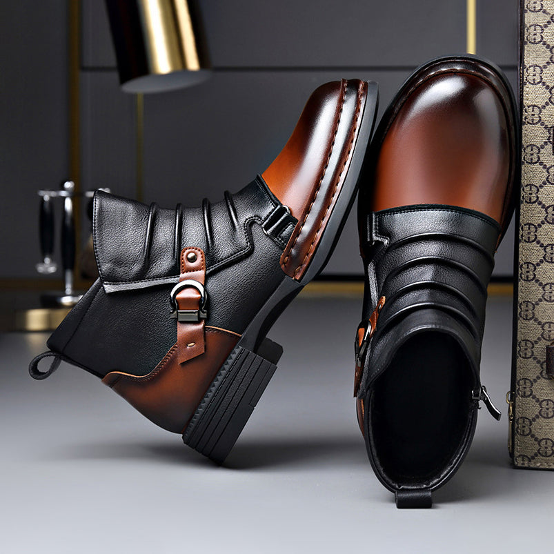 Silas - Men's Buckle-Strap Layered Leather Ankle Boots