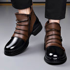 Silas - Men's Buckle-Strap Layered Leather Ankle Boots