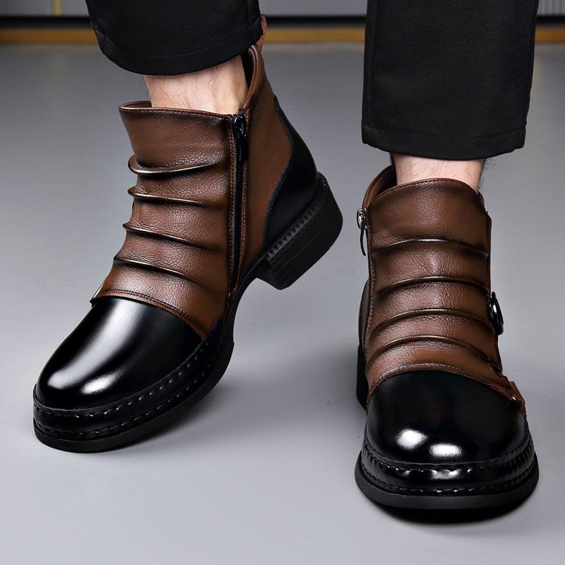 Silas - Men's Buckle-Strap Layered Leather Ankle Boots