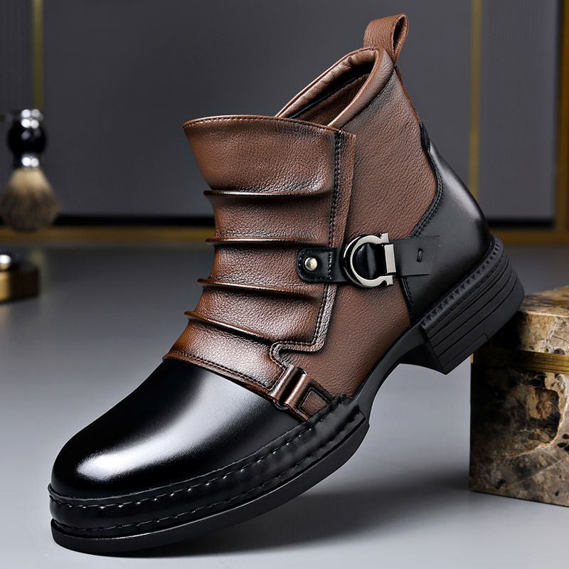 Silas - Men's Buckle-Strap Layered Leather Ankle Boots