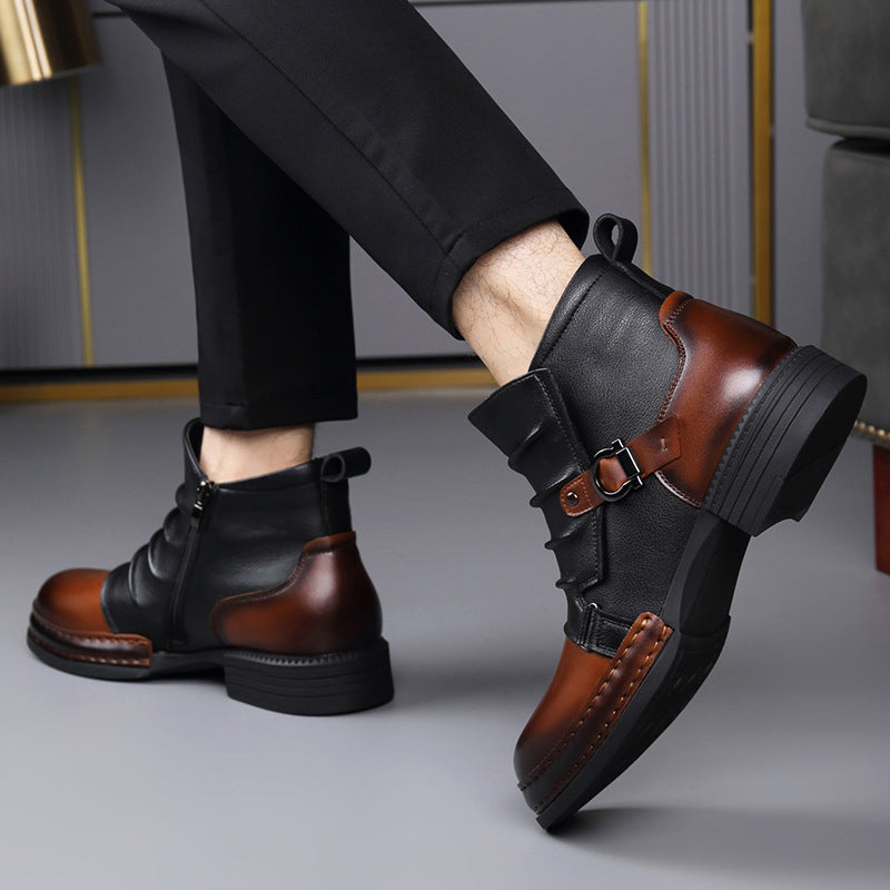 Silas - Men's Buckle-Strap Layered Leather Ankle Boots