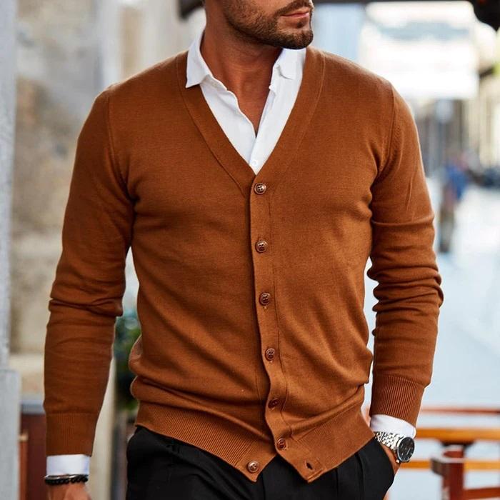 Silas - Men's Button-Front Cardigan with Patch Pockets