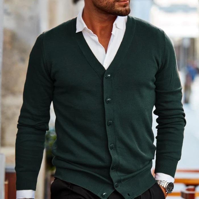 Silas - Men's Button-Front Cardigan with Patch Pockets