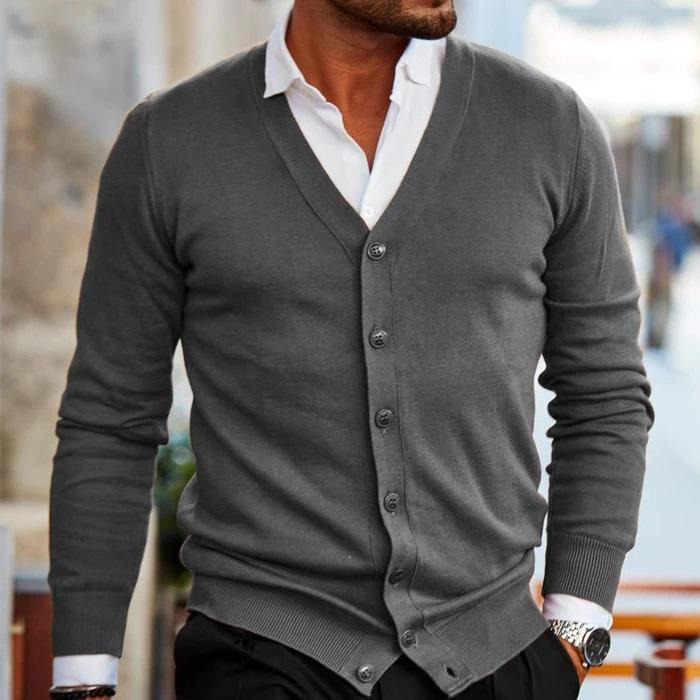 Silas - Men's Button-Front Cardigan with Patch Pockets