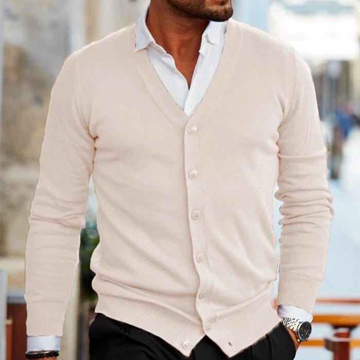 Silas - Men's Button-Front Cardigan with Patch Pockets