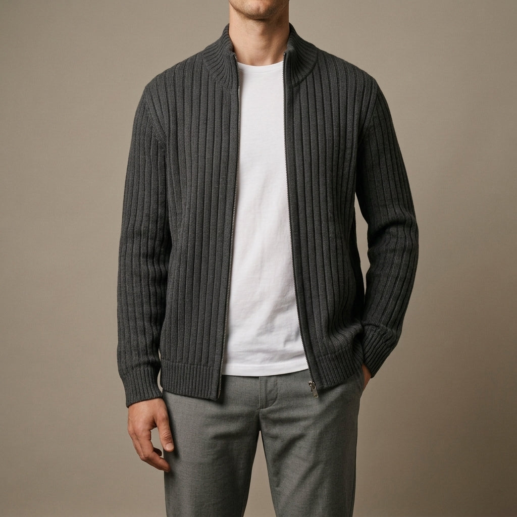 Silas - Men's Ribbed Full-Zip Cardigan Sweater