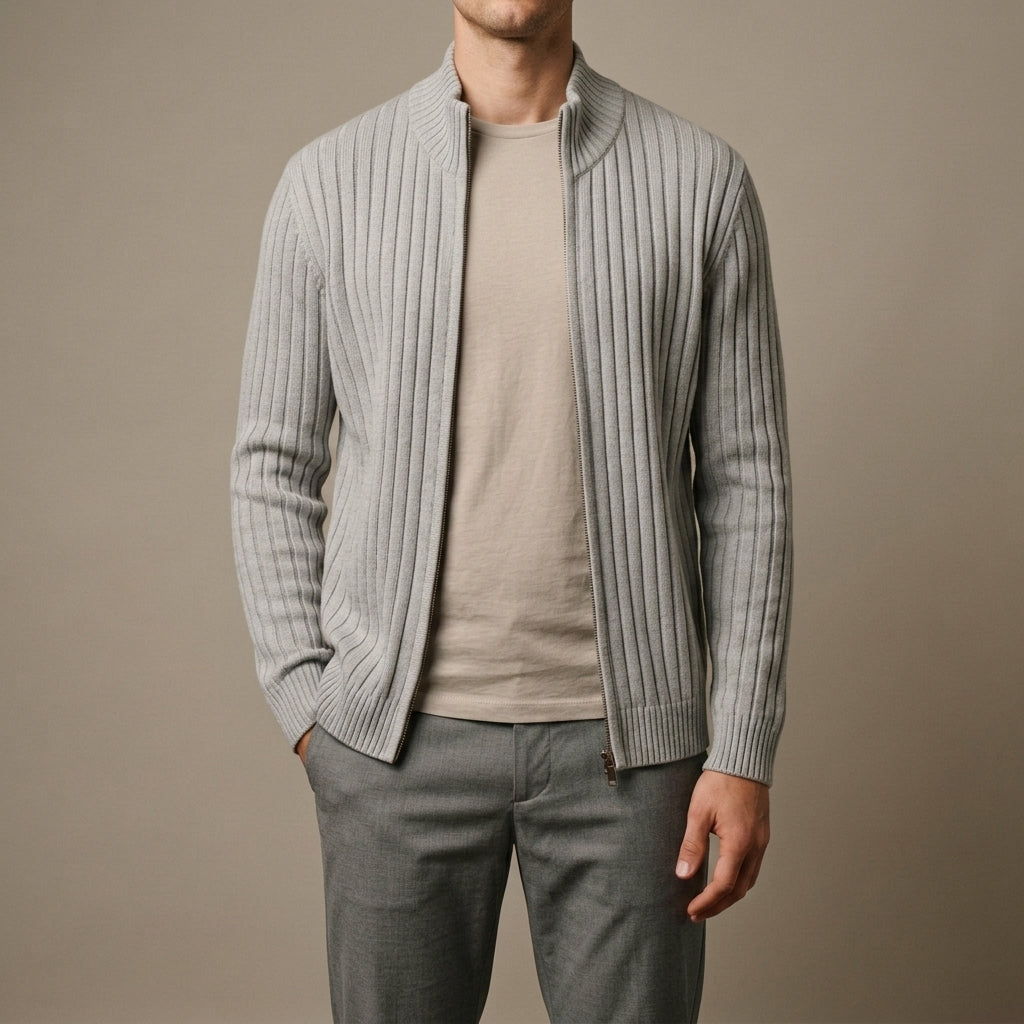 Silas - Men's Ribbed Full-Zip Cardigan Sweater