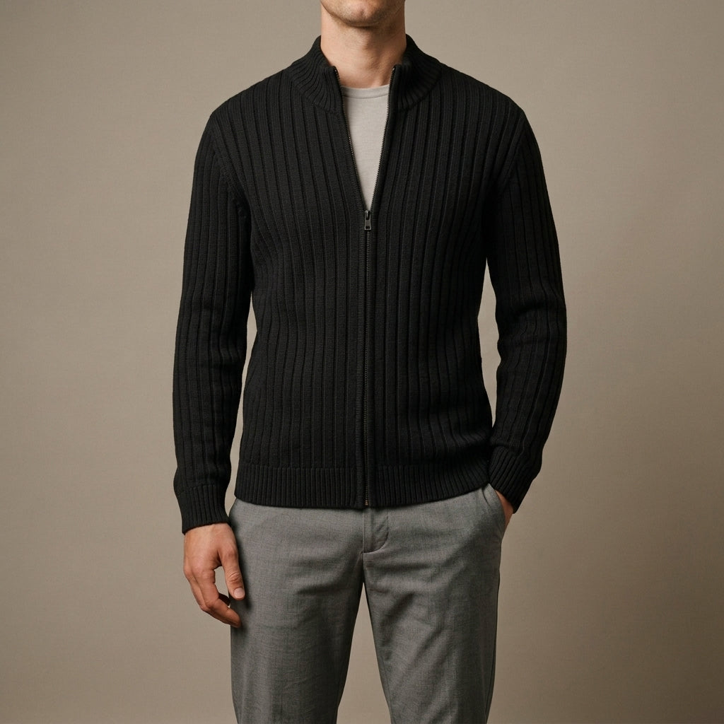 Silas - Men's Ribbed Full-Zip Cardigan Sweater